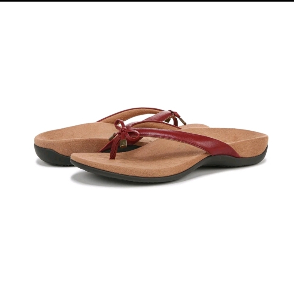 Vionic Women's Bella Leather Thong Sandals Flip-Flop Syrah I0929L1601wine Color - Picture 2 of 8